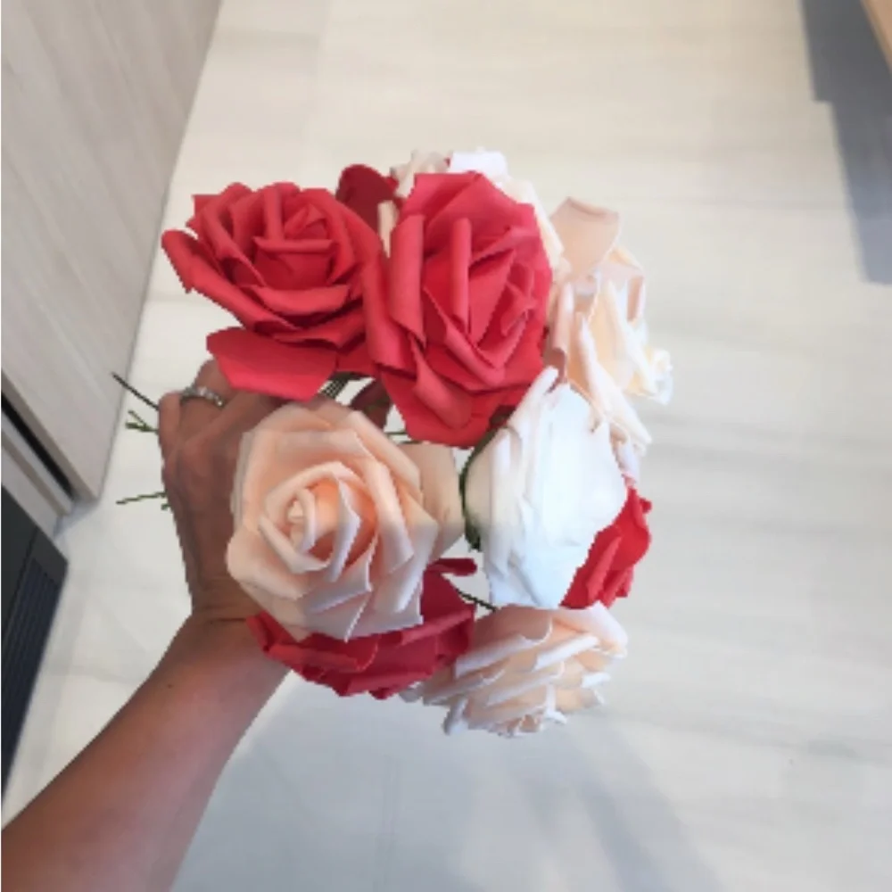 Faux Rose Bouquet - Red, White & Blush